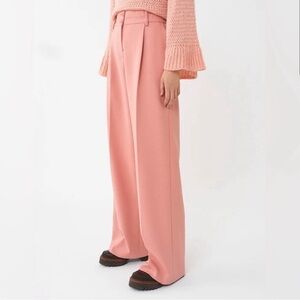 NWT Seeby Chloe Women's Muted Clay Cotton Wide Leg Pleated Trouser Pant SZ 34
